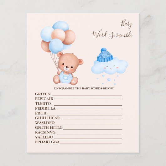 Baby Word Scramble Baby shower Game (Voorkant)