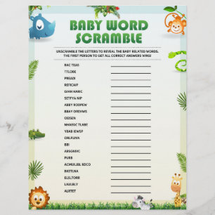 Baby Word Scramble Baby shower Game [Animal Theme] Briefhoofd