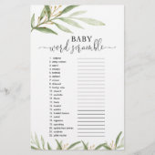 Baby word scramble baby shower game Gold greenery (Voorkant)