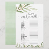 Baby word scramble baby shower game Gold greenery (Voorkant / Achterkant)