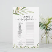 Baby word scramble baby shower game Gold greenery (Staand voorkant)