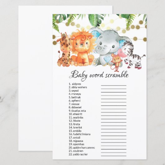 Baby Word Scramble Baby shower Games (Voorkant / Achterkant)