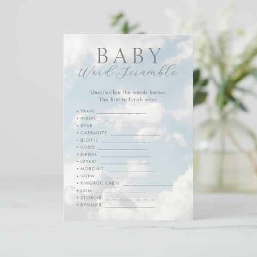 Baby Word Scramble Baby shower Games Informatiekaartje (Staand voorkant)