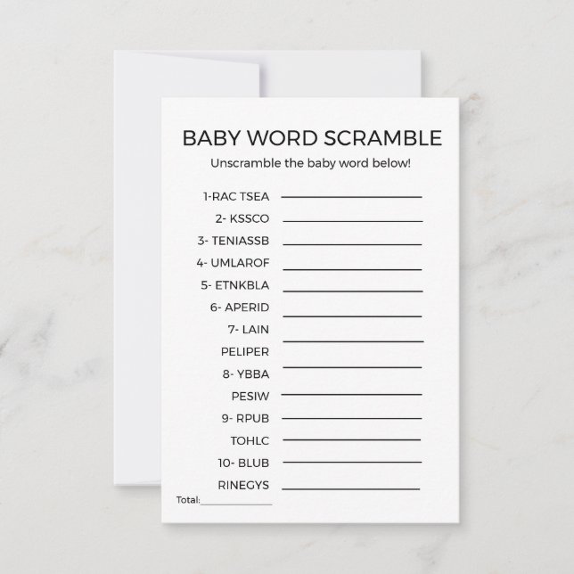 Baby word scramble baby shower spel (Voorkant)