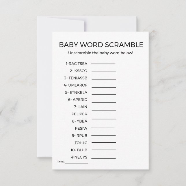 Baby word scramble baby shower spel (Voorkant)