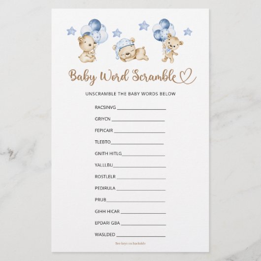 Baby Word Scramble Beer Boy Baby shower (Voorkant)