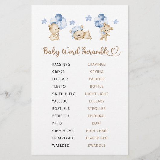 Baby Word Scramble Beer Boy Baby shower (Achterkant)