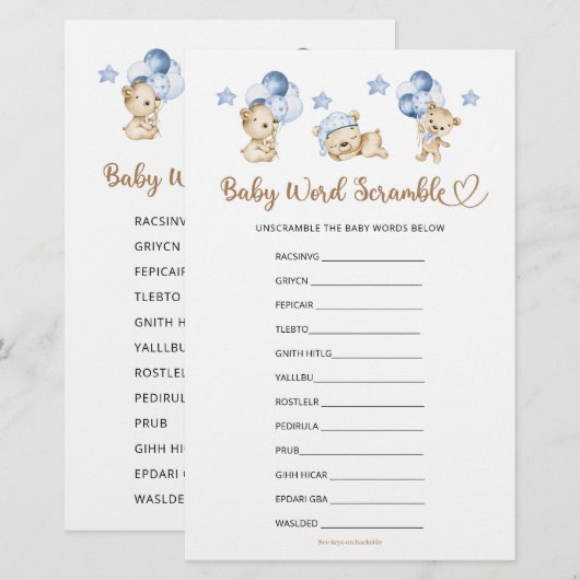 Baby Word Scramble Beer Boy Baby shower (Voorkant / Achterkant)