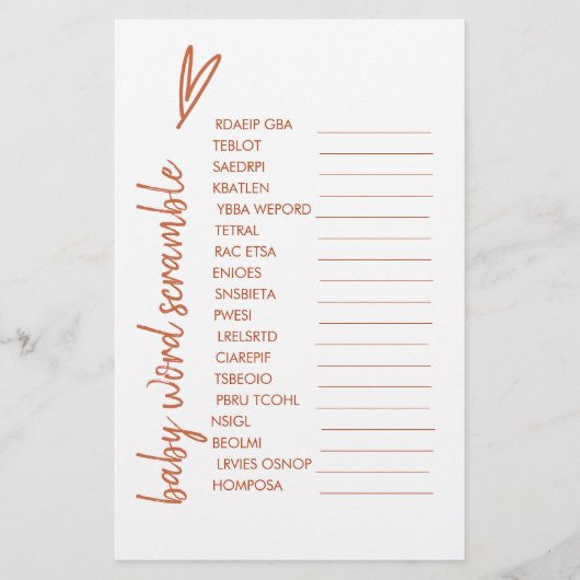 Baby Word Scramble Boho Heart Minimal Terracotta (Voorkant)