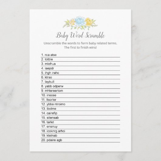 Baby Word Scramble Boy Teddy Bear Kaart (Voorkant)
