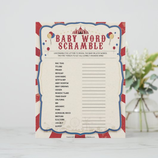 Baby Word Scramble [Circus Theme] Briefhoofd (Staand voorkant)