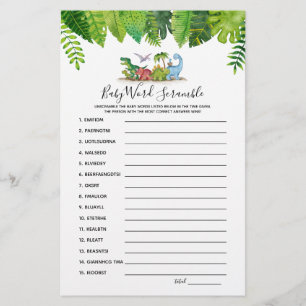 Baby Word Scramble Dinosaur Baby shower Game