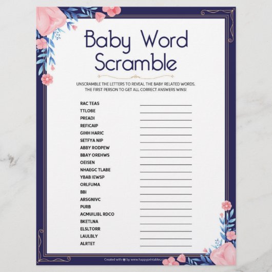 Baby Word Scramble [Floral Lijst] Briefhoofd (Voorkant)