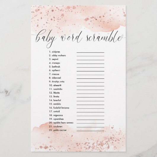 Baby word scramble game waterverf roos goud (Voorkant)