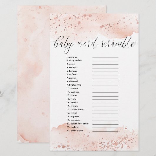 Baby word scramble game waterverf roos goud (Voorkant / Achterkant)