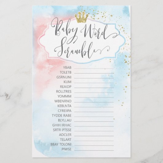 Baby Word Scramble Gender onthullen Gold Showgame (Voorkant)