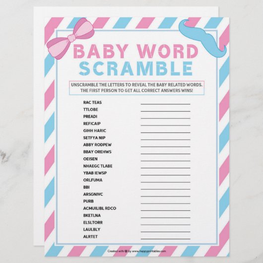 Baby Word Scramble [Gender Surprise] Briefhoofd (Voorkant / Achterkant)