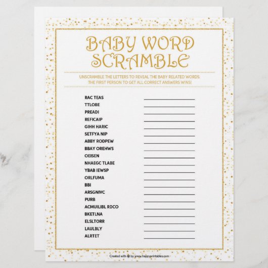 Baby Word Scramble [Golden Sparkles] Briefhoofd (Voorkant / Achterkant)