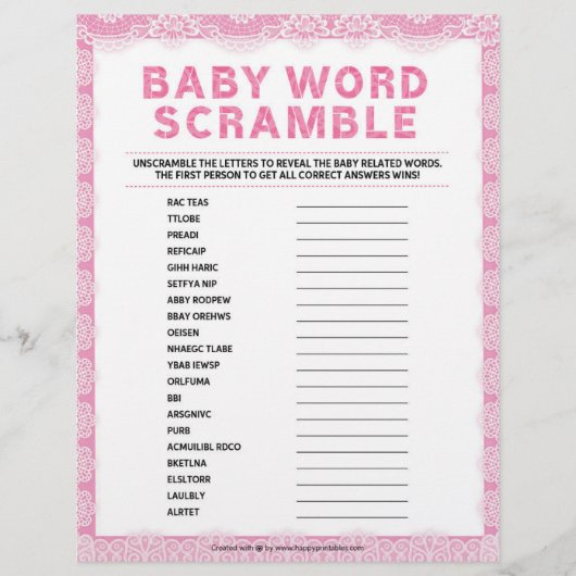 Baby Word Scramble [Luxearle kant [roze]] Briefhoofd (Voorkant)