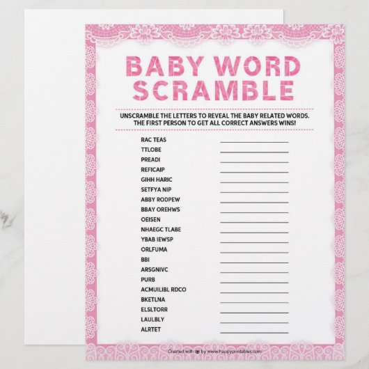 Baby Word Scramble [Luxearle kant [roze]] Briefhoofd (Voorkant / Achterkant)
