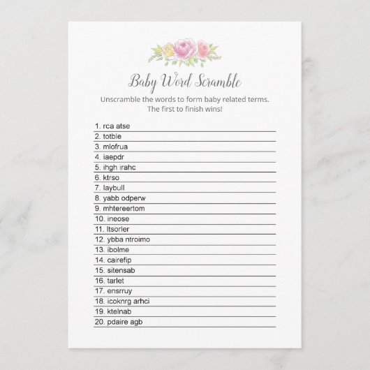 Baby Word Scramble Meisje Teddy Bear Kaart (Voorkant)