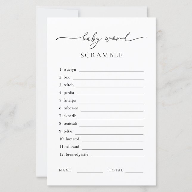 Baby Word Scramble Minimalist Baby shower Game (Voorkant)