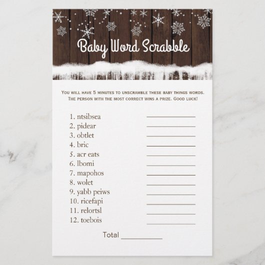 Baby Word Scramble Nursery Rhyme Baby shower Games (Voorkant)