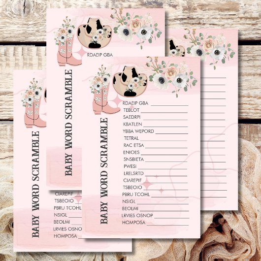 Baby Word Scramble Saddle Up Western Cowgirl Thema