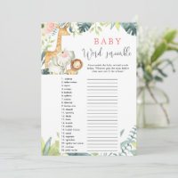 Baby Word Scramble Safari baby shower spel