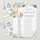 Baby Word Scramble Safari baby shower spel Kaart (Voorkant / Achterkant)