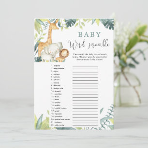 Baby Word Scramble Safari baby shower spel Kaart