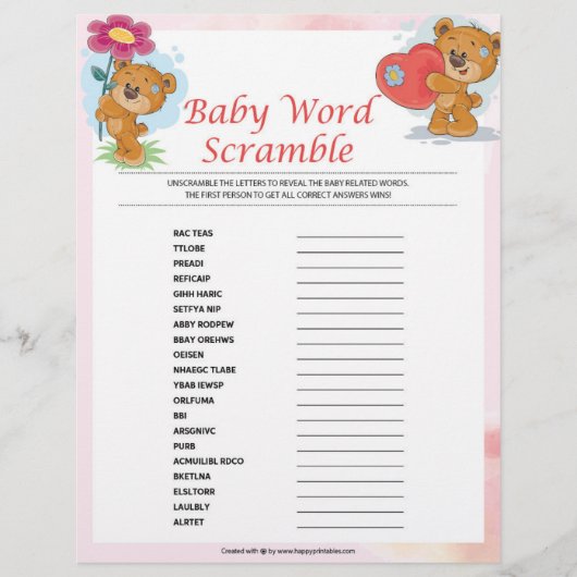 Baby Word Scramble [Teddy Bears] Briefhoofd (Voorkant)