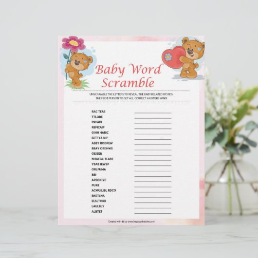 Baby Word Scramble [Teddy Bears] Briefhoofd (Staand voorkant)