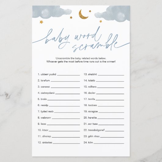 Baby Word Scramble Twinkle Star Baby shower Game (Voorkant)