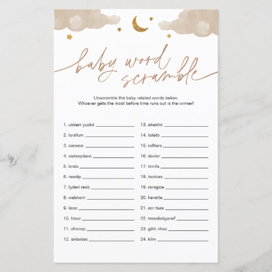 Baby Word Scramble Twinkle Star Baby shower Game (Voorkant)