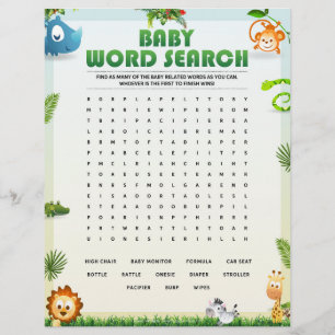Baby Word Search Baby shower Game [Dierthema] Briefhoofd