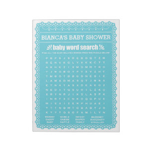 Baby Word Search Blue Papel Picado Baby shower Notitieblok