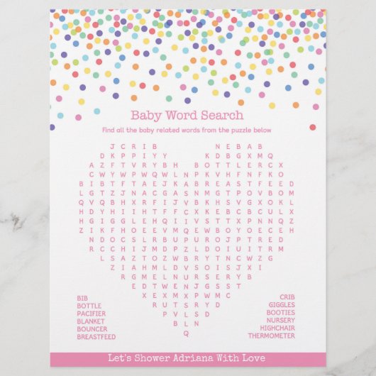 Baby Word Search Confetti Baby shower Game (Voorkant)