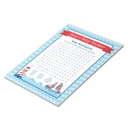 Baby Word Search Nautical Theme Baby shower Game Notitieblok (Schuin)