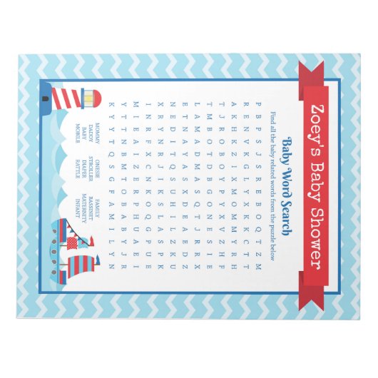 Baby Word Search Nautical Theme Baby shower Game Notitieblok (Voorkant)