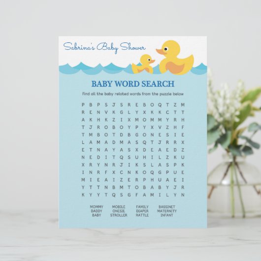 Baby Word Search Rubber Duck Baby shower Game (Staand voorkant)