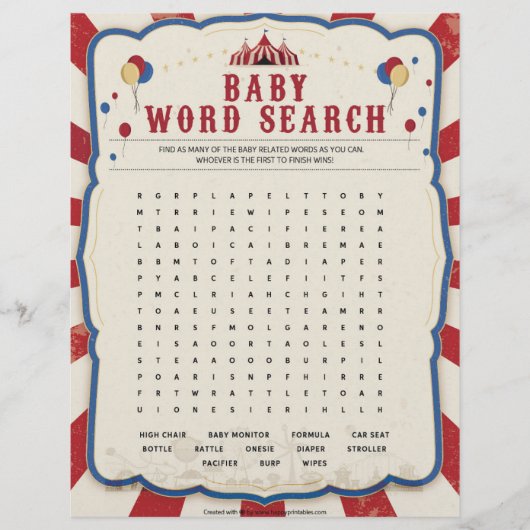 Baby Word Zoeken [Circus Theme] Briefhoofd (Voorkant)