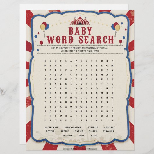 Baby Word Zoeken [Circus Theme] Briefhoofd (Voorkant / Achterkant)