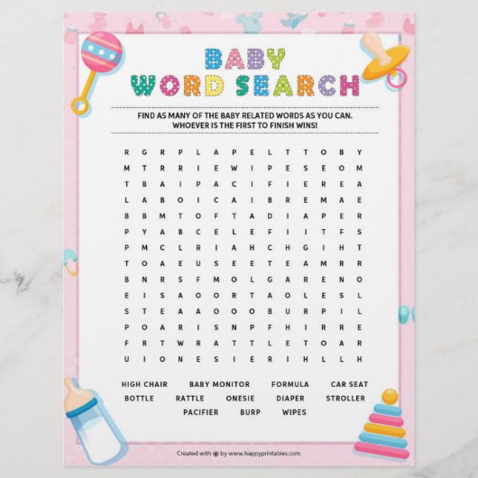 Baby Word-zoekopdracht [Baby roze] Briefhoofd (Voorkant)