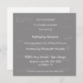 Baby Words Baby shower Invitation-Grey Kaart (Voorkant / Achterkant)