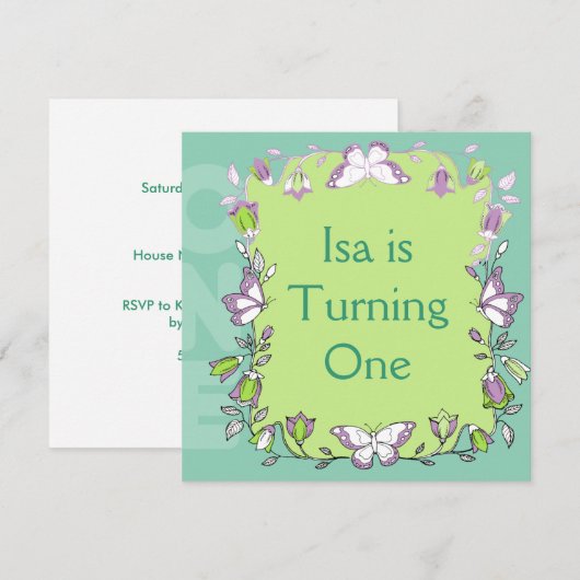 Baby wordt één verjaardag uitgenodigd kaart (Voorkant / Achterkant)