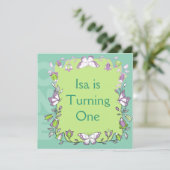Baby wordt één verjaardag uitgenodigd kaart (Staand voorkant)