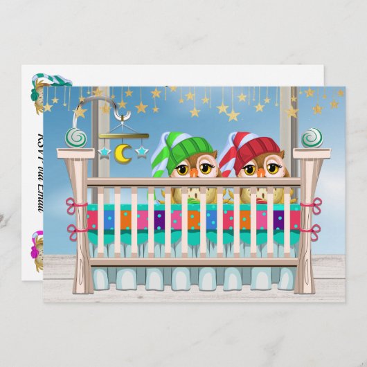 Baby x 2 Lucky You! uitnodiging voor tweeling (Voorkant / Achterkant)