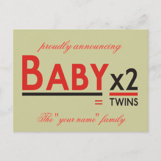Baby x 2, trots aankondigend, De "jouw naam" f... Aankondigingskaart