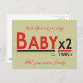Baby x 2, trots aankondigend, De "jouw naam" f... Aankondigingskaart (Voorkant / Achterkant)